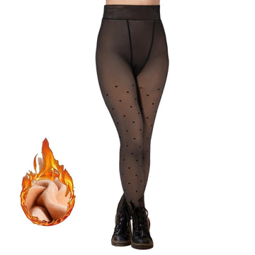 Translucent Fleece Lined Tights for Women - Heart