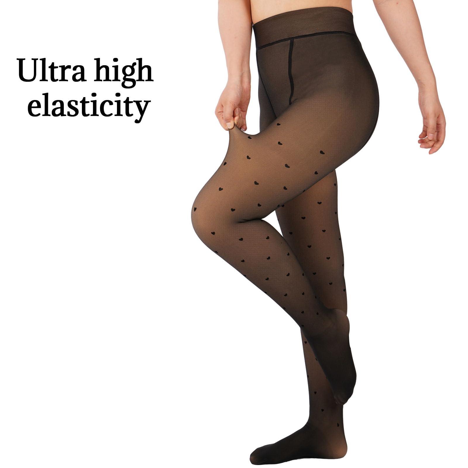 Translucent Fleece Lined Tights for Women - Heart-Moon Wood