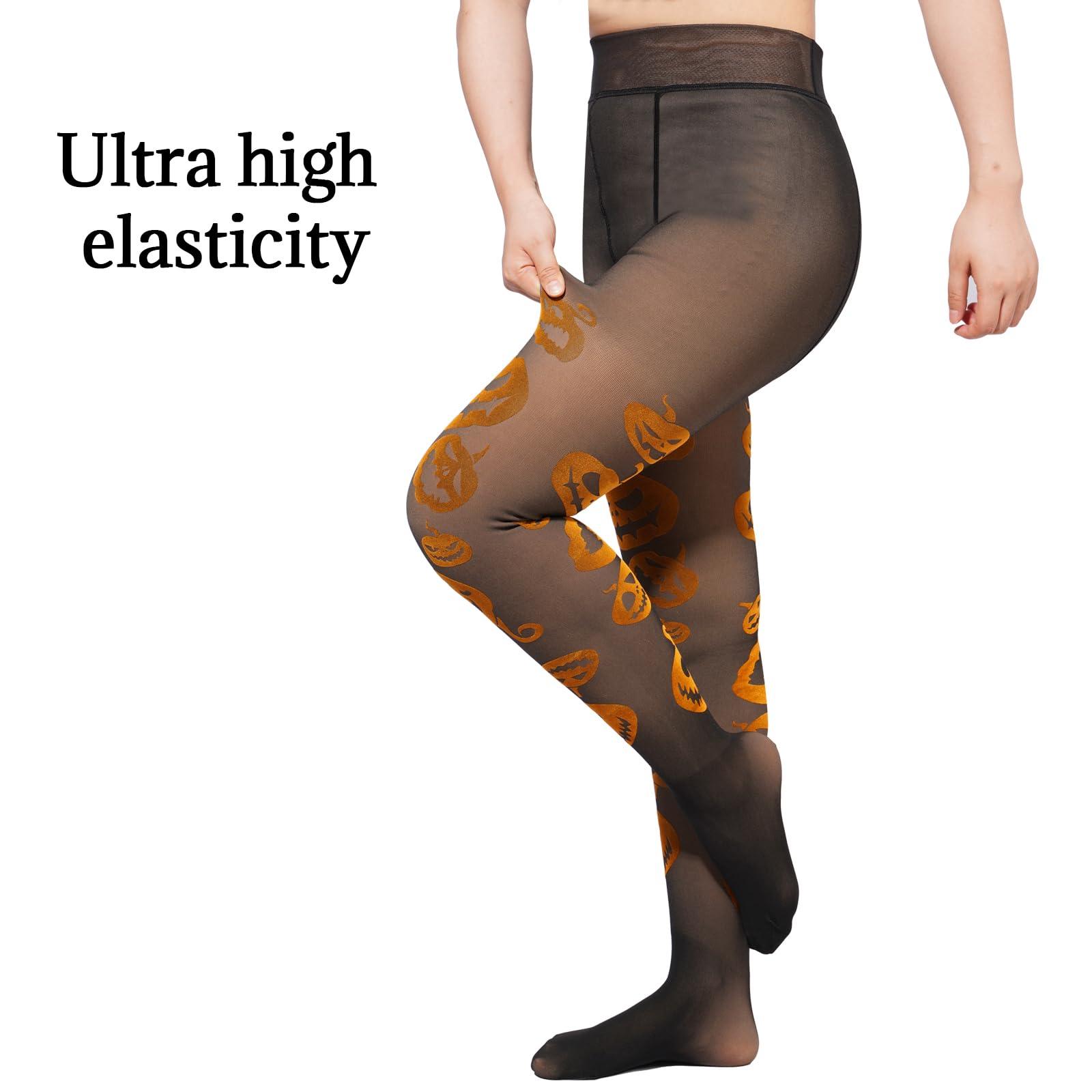 Translucent Fleece Lined Tights for Women - pumpkin-Moon Wood