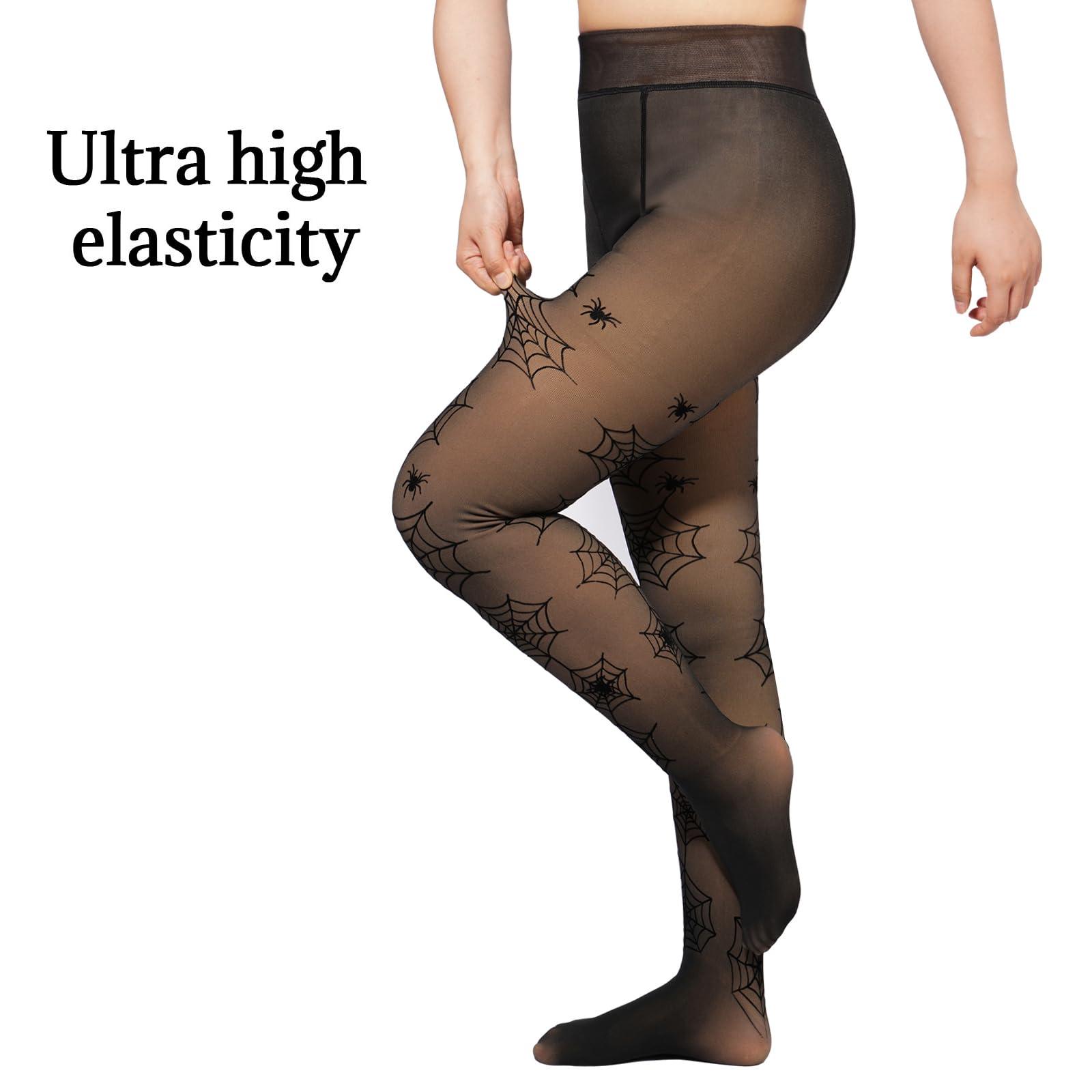 Translucent Fleece Lined Tights for Women - Spider-Moon Wood