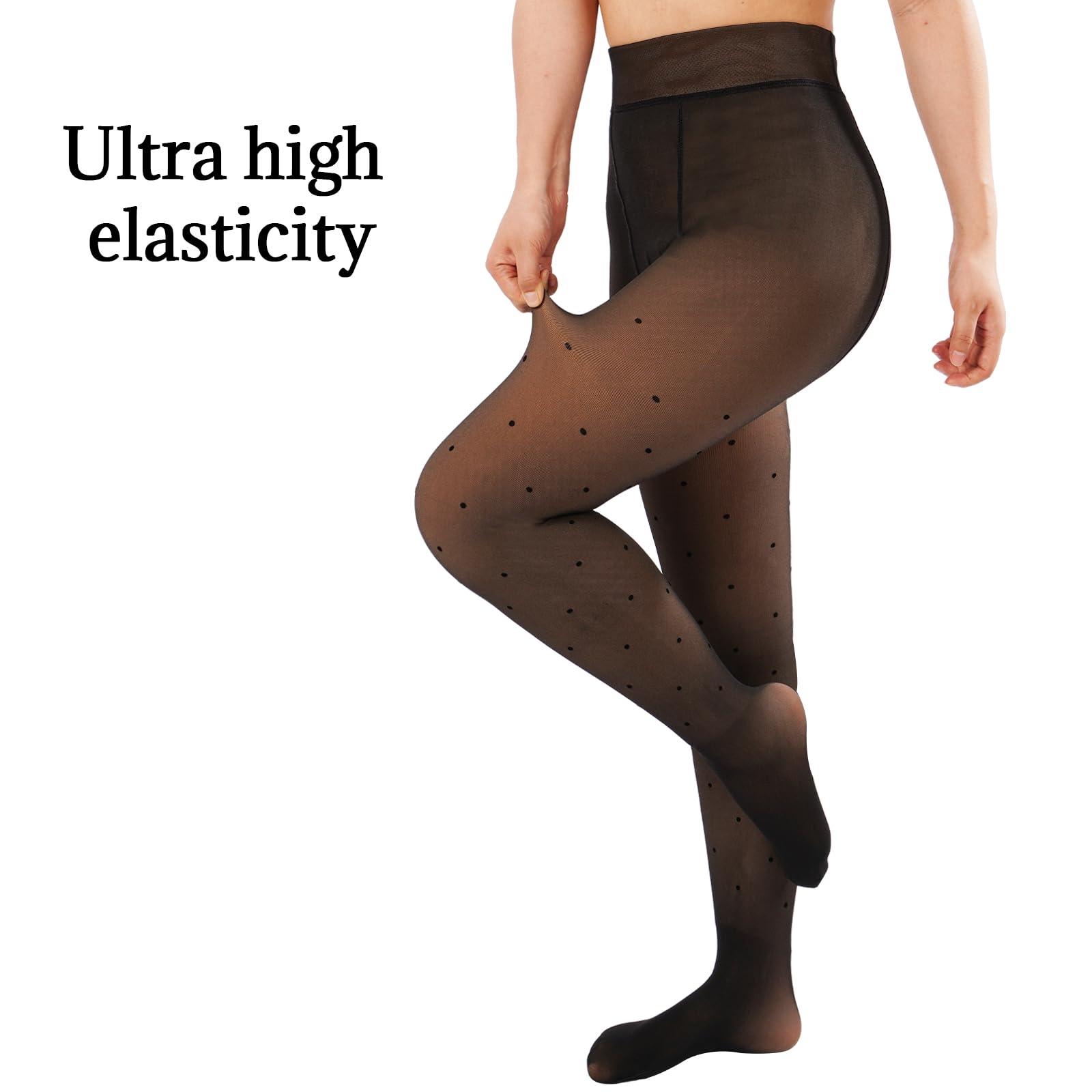 Translucent Fleece Lined Tights for Women - Wave Point-Moon Wood