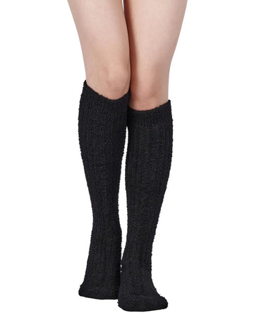 Fuzzy Knee High Socks - Black