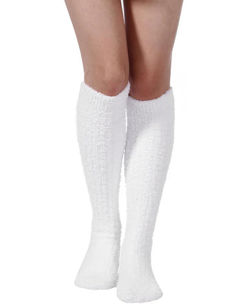 Fuzzy Knee High Socks - White