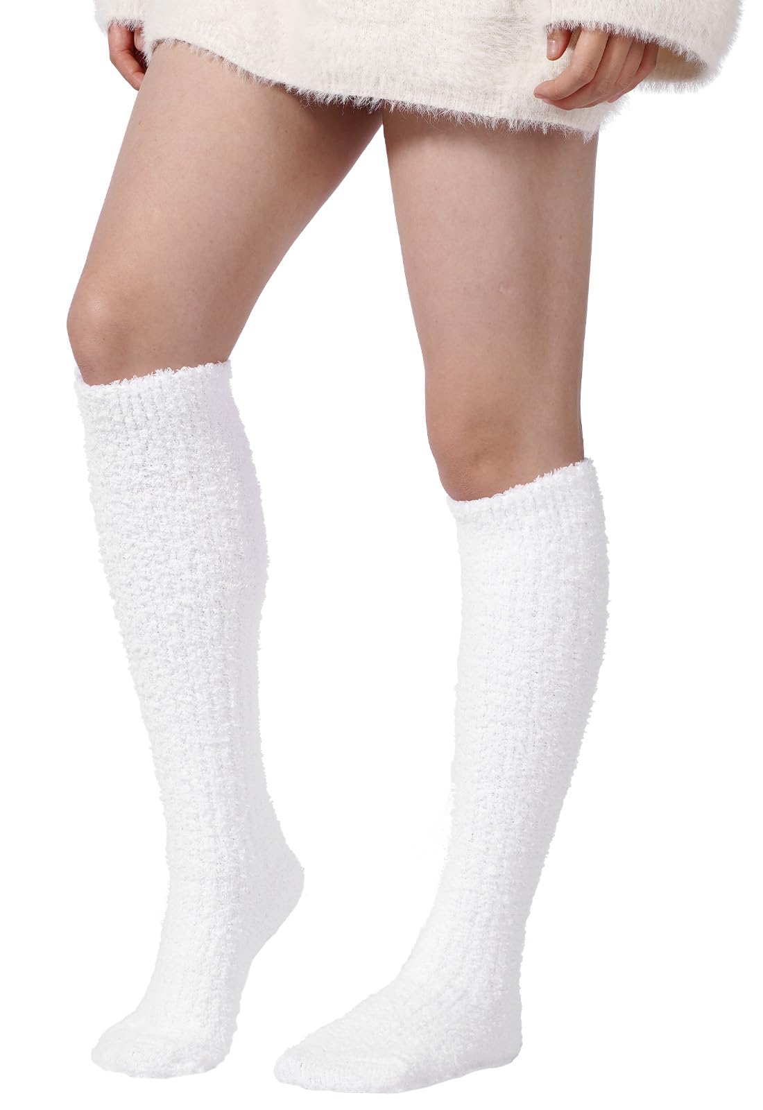 Fuzzy Knee High Socks White Moon Wood - Main Image
