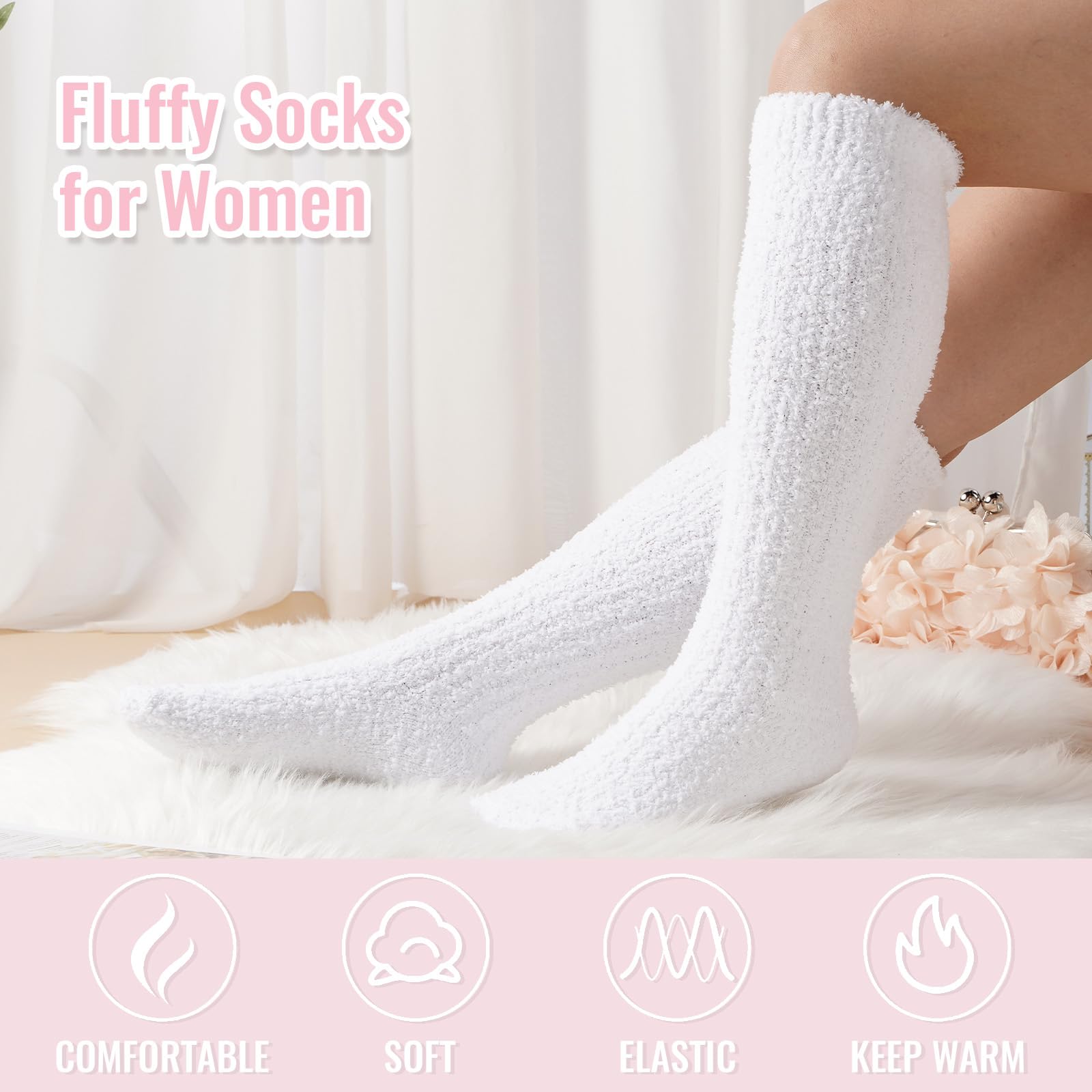 Moon Wood Fuzzy Knee High Socks White