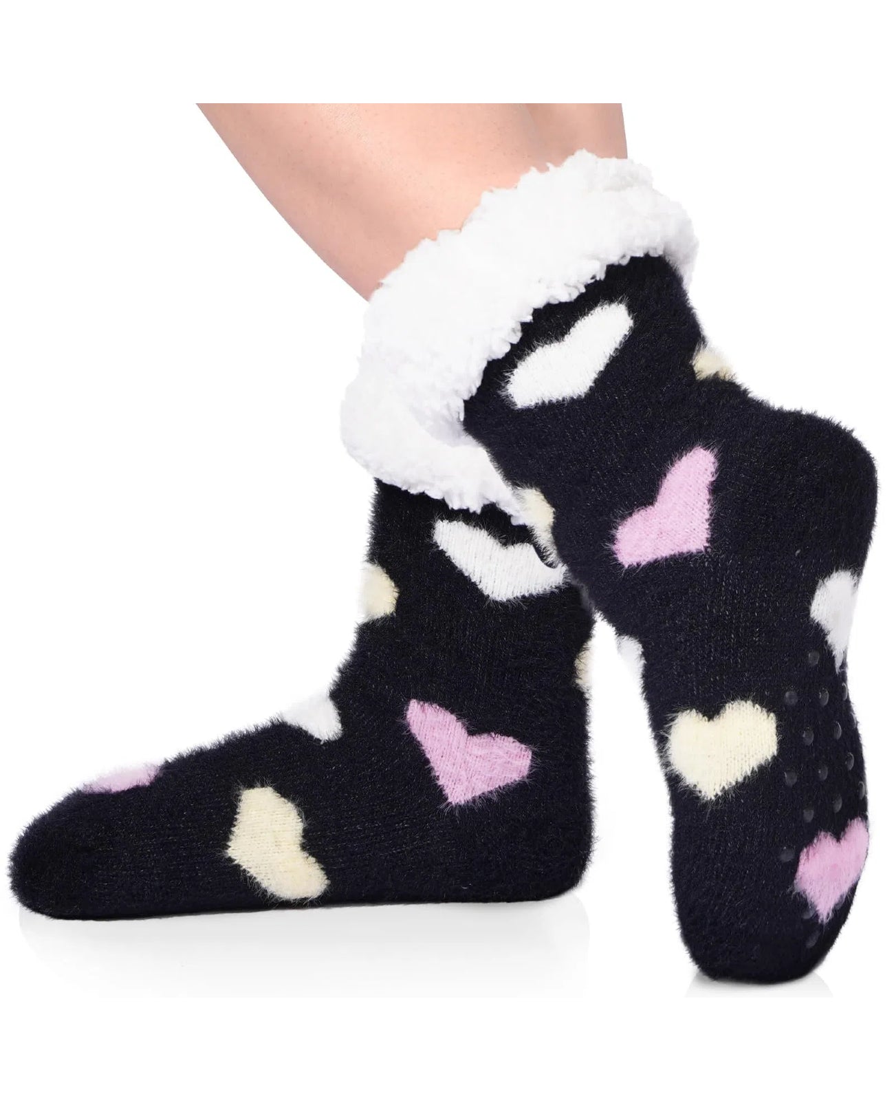 Fuzzy Non Slip Cabin Socks - Black Heart