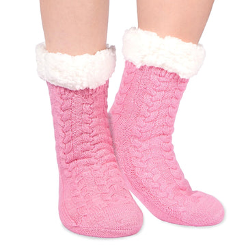 Fuzzy Non Slip Cabin Socks - Pink