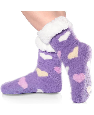 Fuzzy Non Slip Cabin Socks - Violet Heart