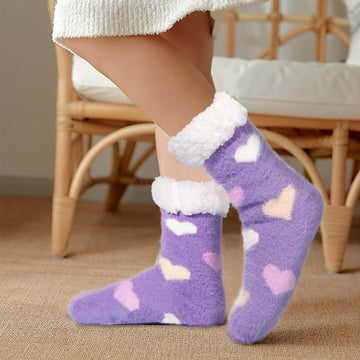 Fuzzy Non Slip Cabin Socks - Violet Heart