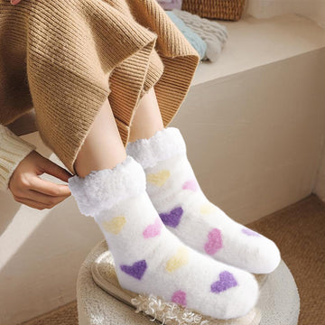 Fuzzy Non Slip Cabin Socks - White Heart