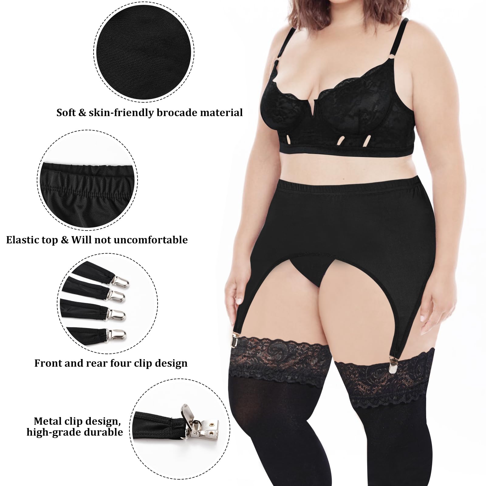 Garter Belt Plus Size with 4 Vintage Metal Clips | Moon Wood Garter Belt Plus Size with 4 Vintage Metal Clips | Moon Wood
