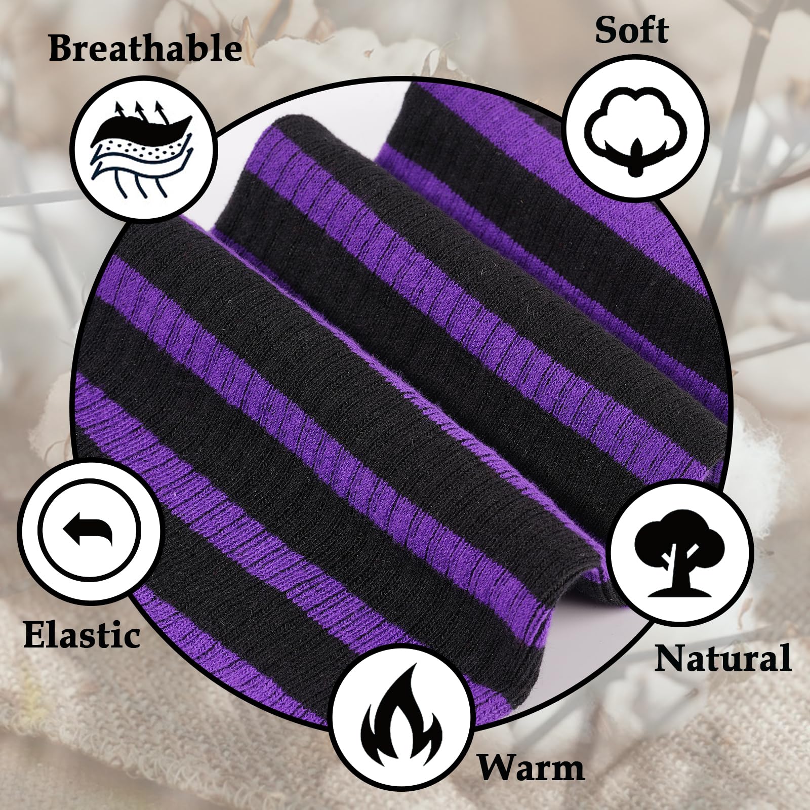 Cotton Plus Size Thigh High Socks-Black & Purple - Moon Wood