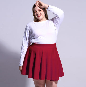 High Waisted Skater Skirt Plus Size-Burgundy