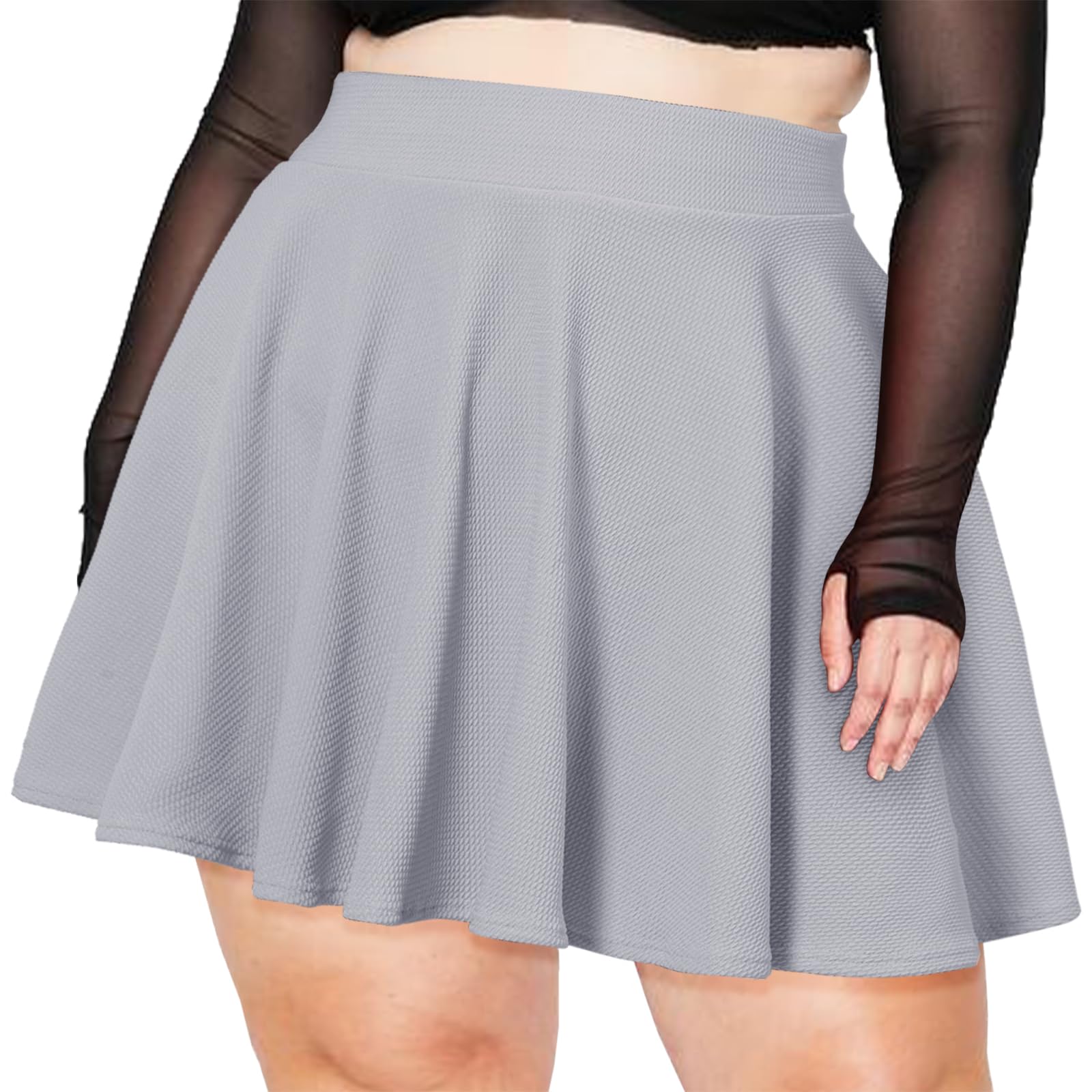 High Waisted Skater Skirt Plus Size-Grey - Moon Wood