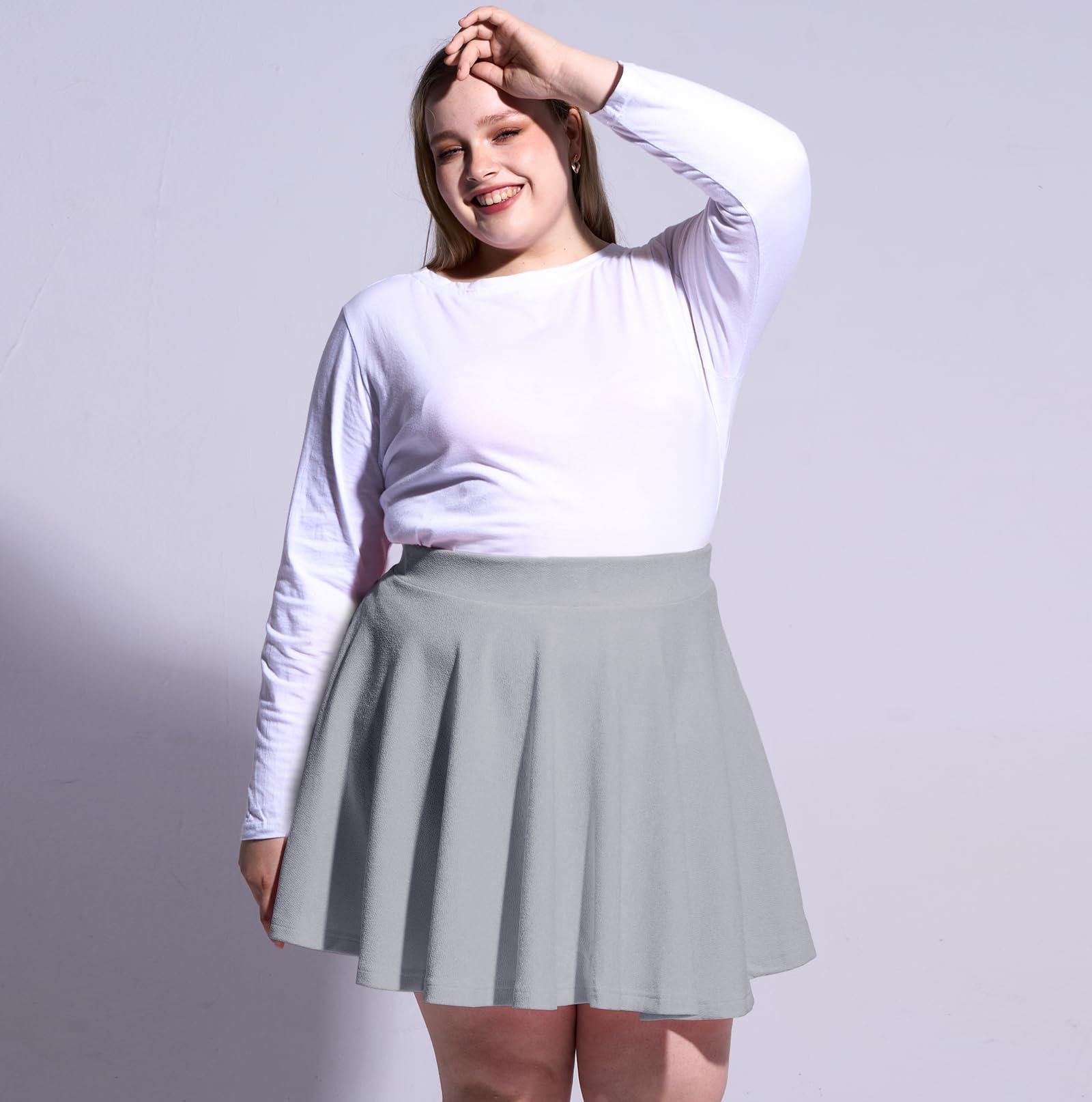 High Waisted Skater Skirt Plus Size-Grey - Moon Wood