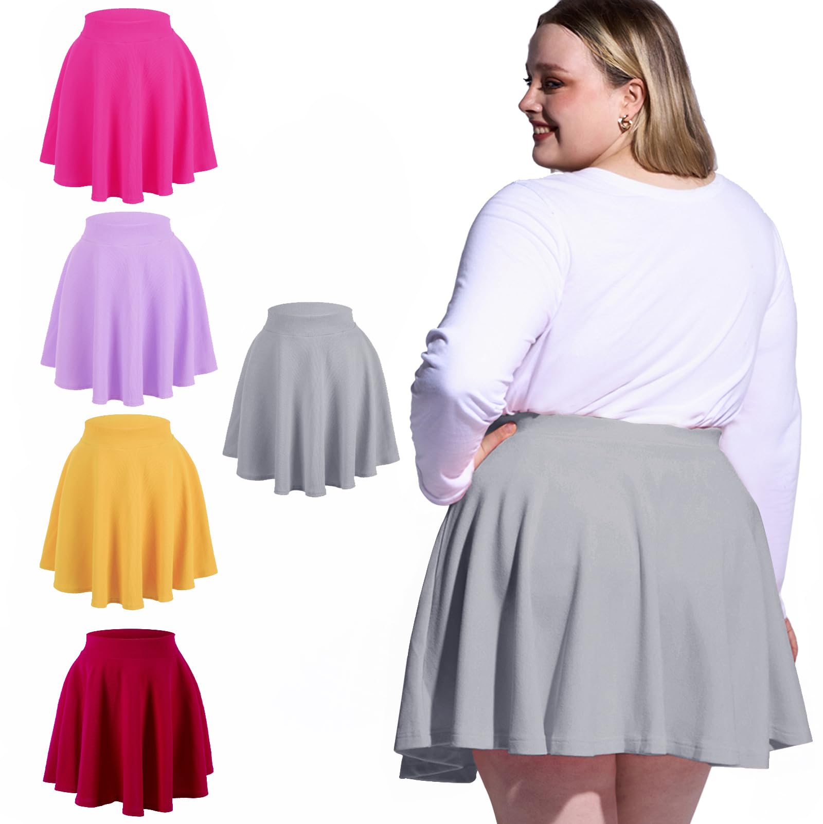 High Waisted Skater Skirt Plus Size-Grey - Moon Wood