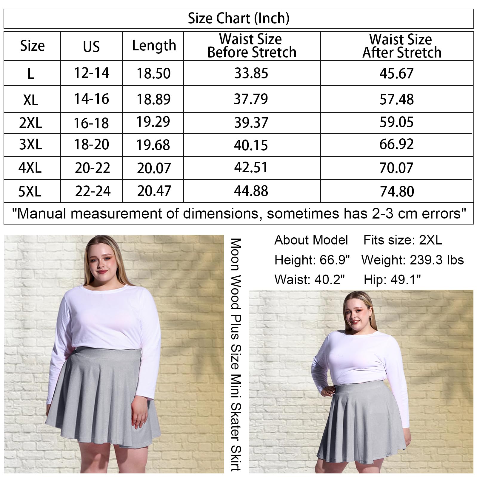 High Waisted Skater Skirt Plus Size-Grey - Moon Wood