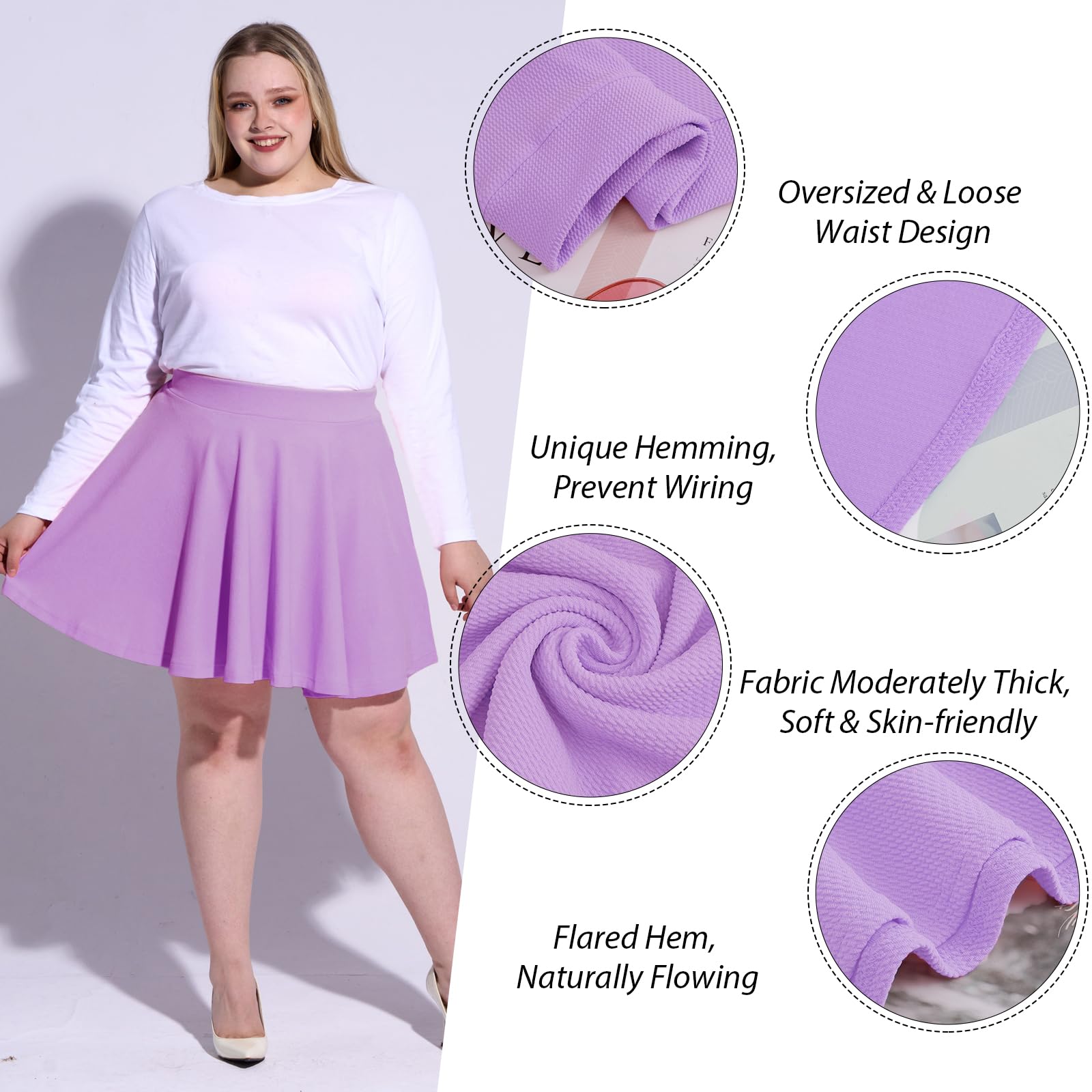 High Waisted Skater Skirt Plus Size-Lavender - Moon Wood