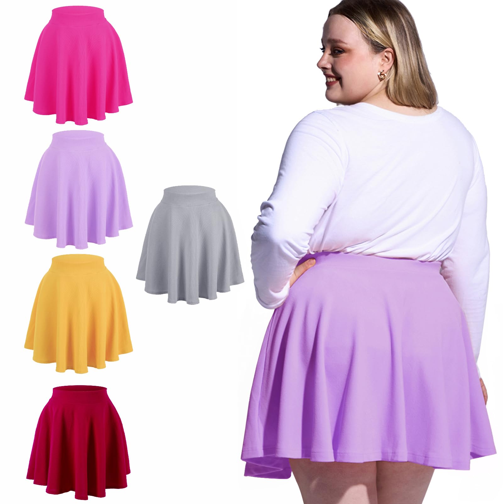 High Waisted Skater Skirt Plus Size-Lavender - Moon Wood