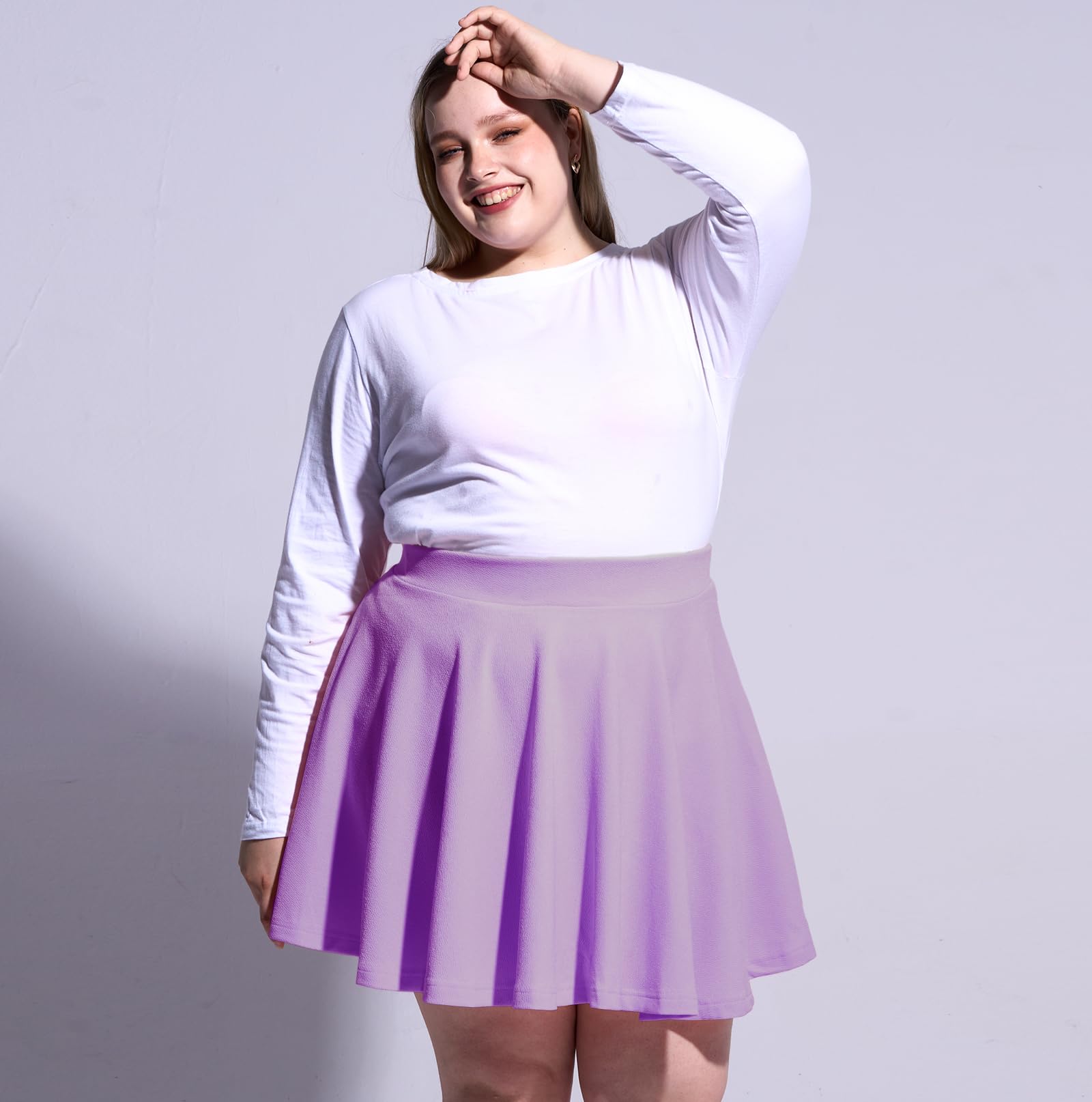 High Waisted Skater Skirt Plus Size-Lavender - Moon Wood