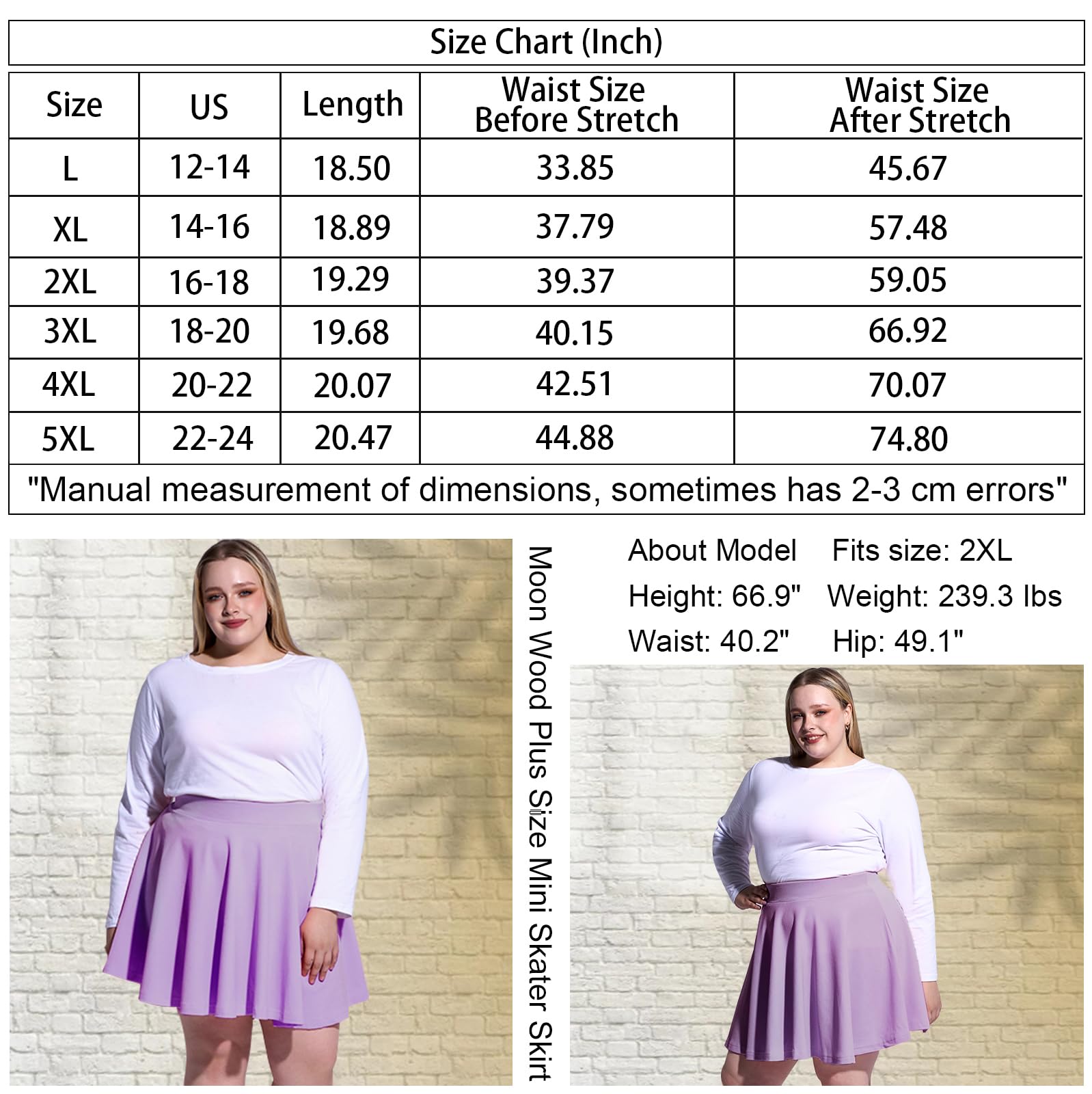 High Waisted Skater Skirt Plus Size-Lavender - Moon Wood