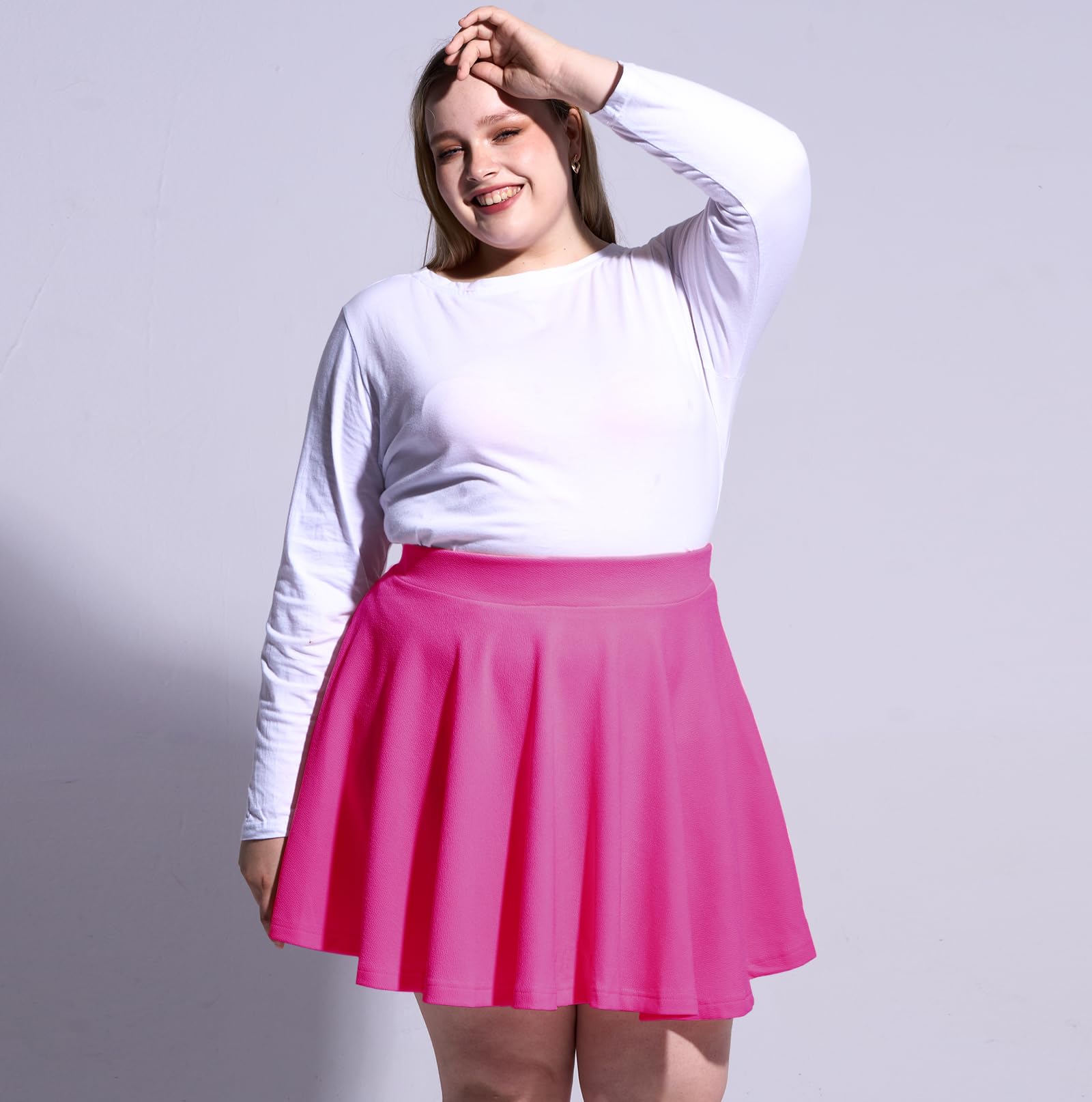 High Waisted Skater Skirt Plus Size-Rose Pink - Moon Wood