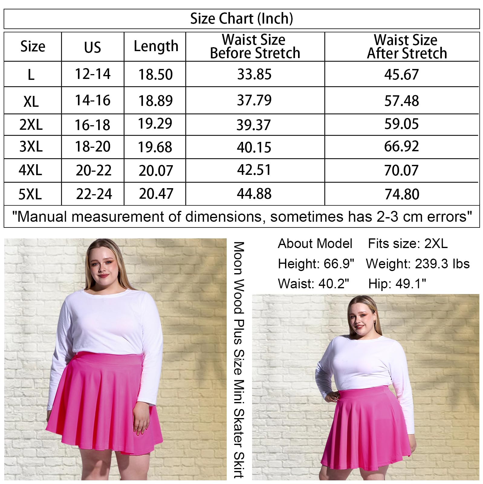 High Waisted Skater Skirt Plus Size-Rose Pink - Moon Wood