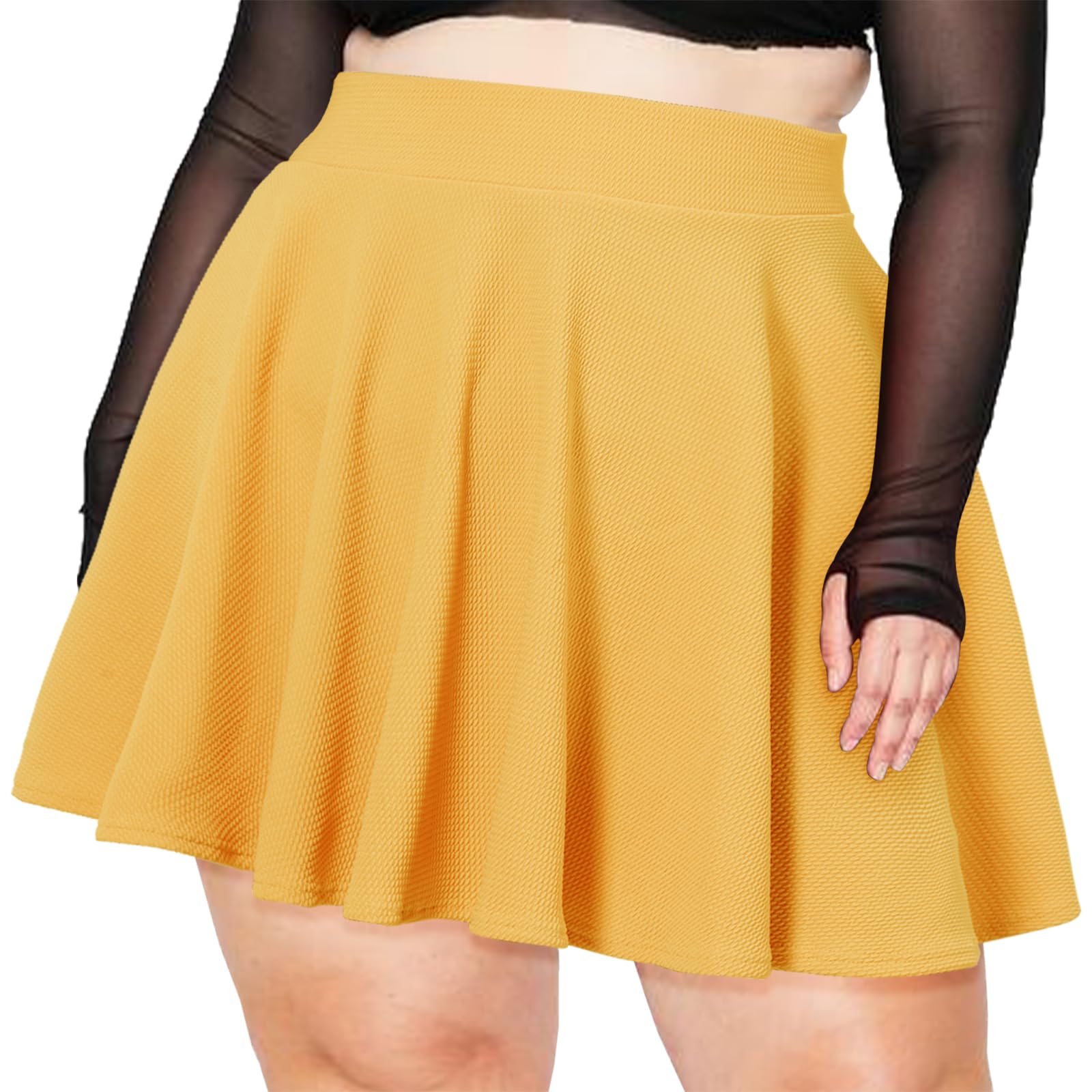 High Waisted Skater Skirt Plus Size-Yellow - Moon Wood