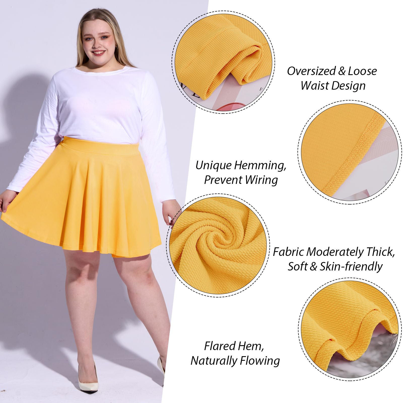 High Waisted Skater Skirt Plus Size-Yellow - Moon Wood