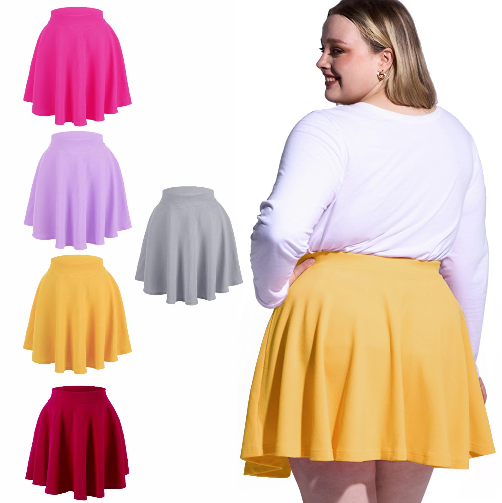 High Waisted Skater Skirt Plus Size-Yellow - Moon Wood