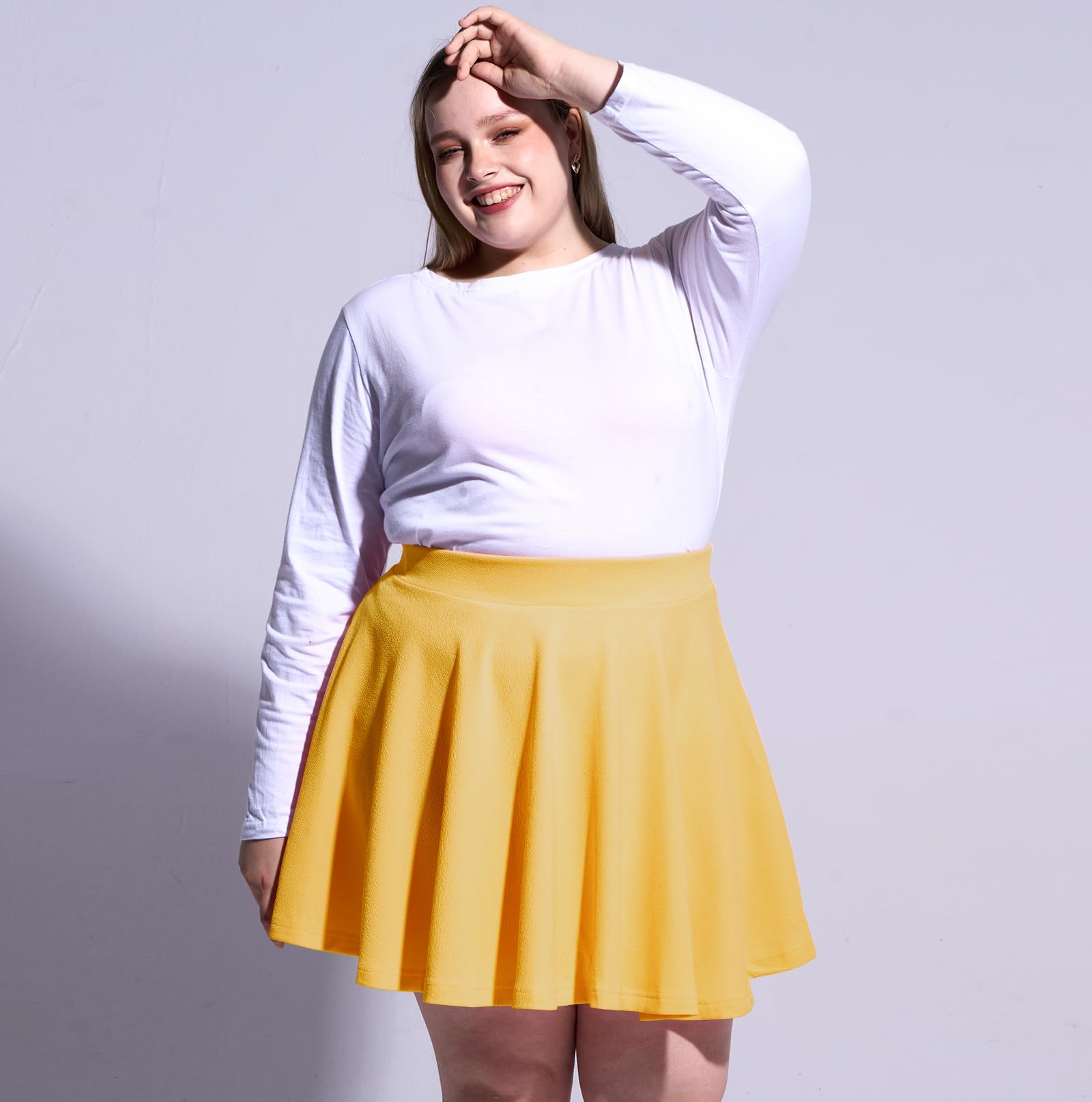 High Waisted Skater Skirt Plus Size-Yellow - Moon Wood