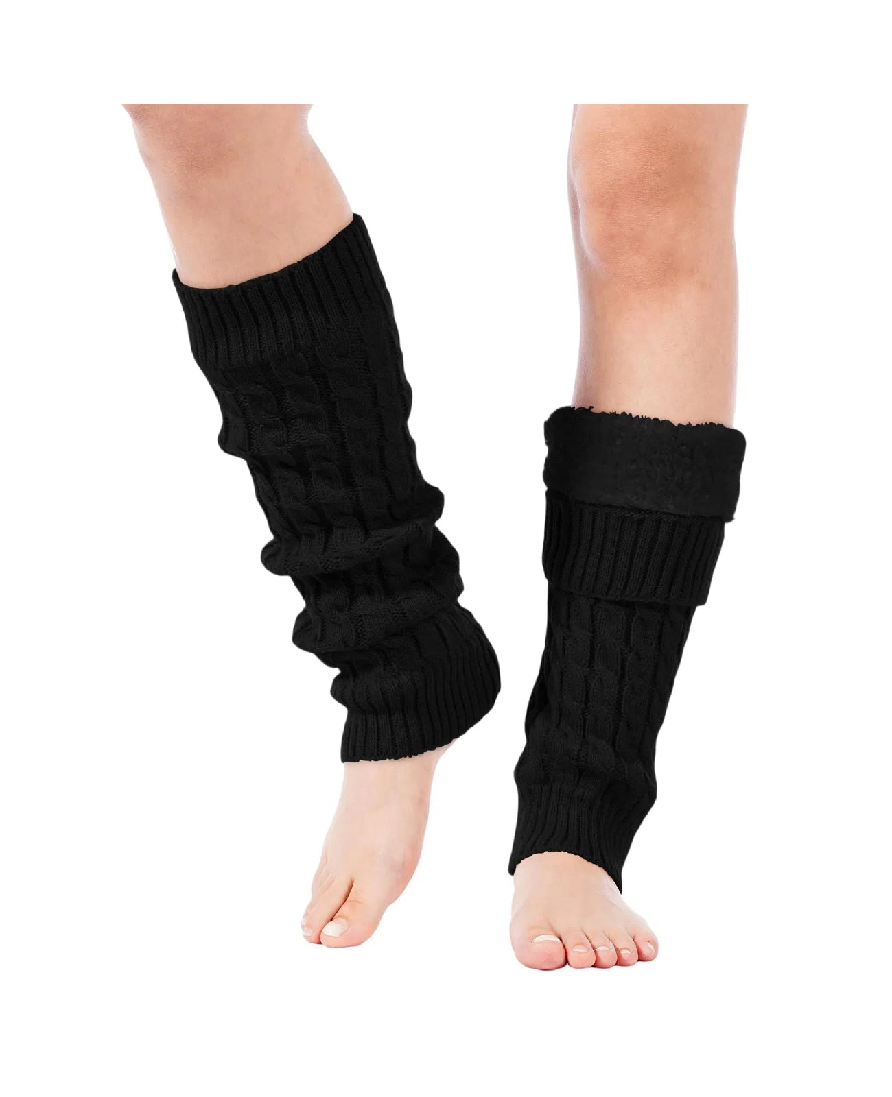 Knit Long Fleece Lined Leg Warmers - Black | Moon Wood