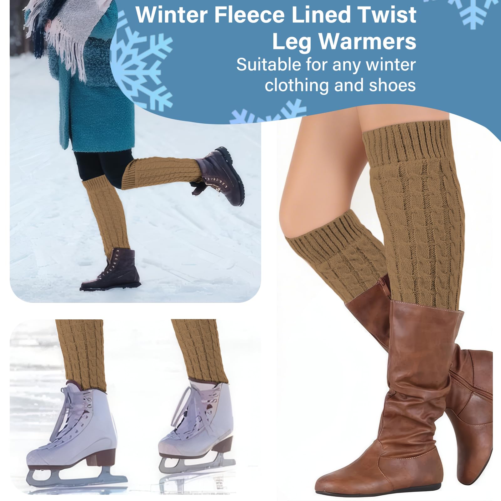 Knit Long Fleece Lined Leg Warmers - Khaki-Moon Wood