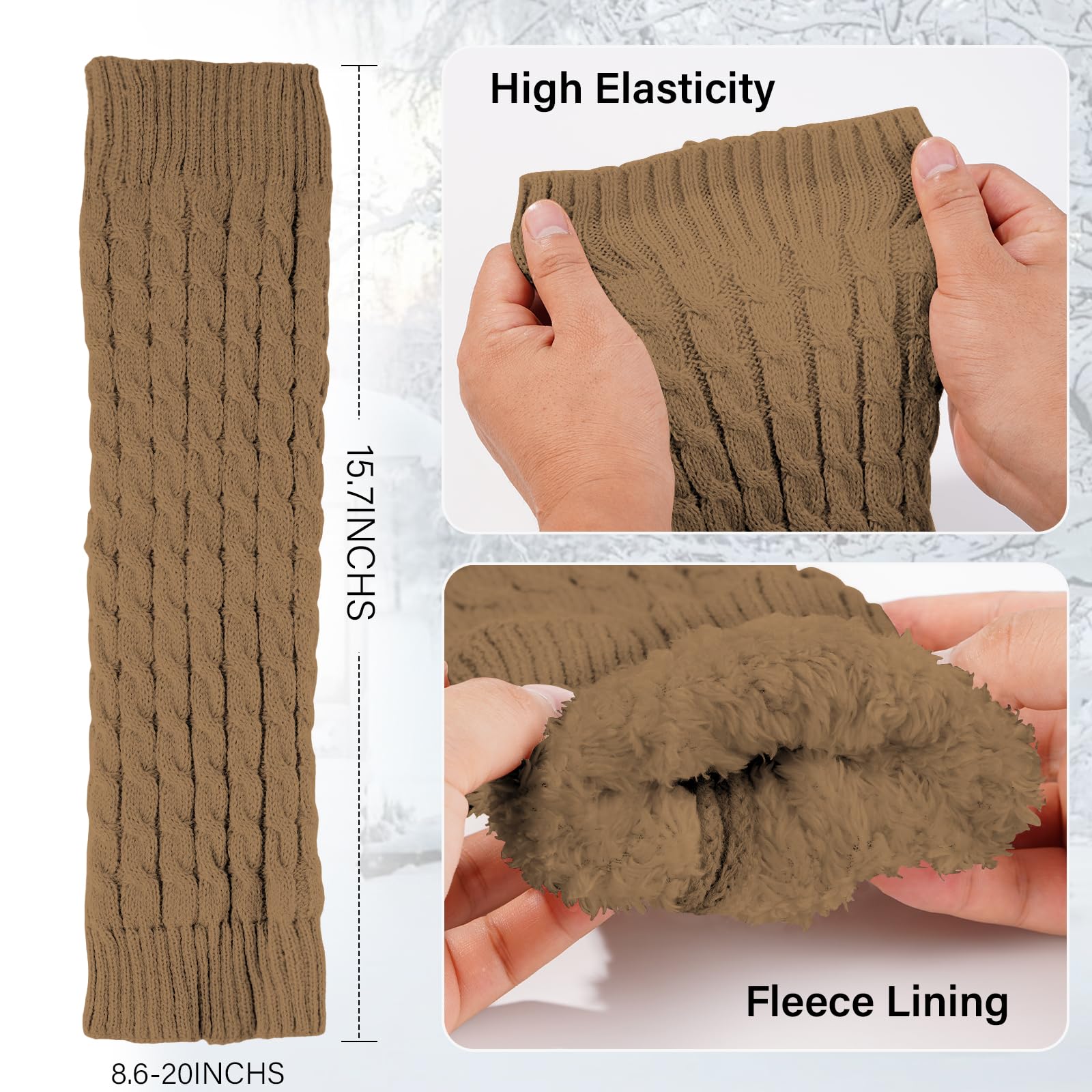 Knit Long Fleece Lined Leg Warmers - Khaki-Moon Wood