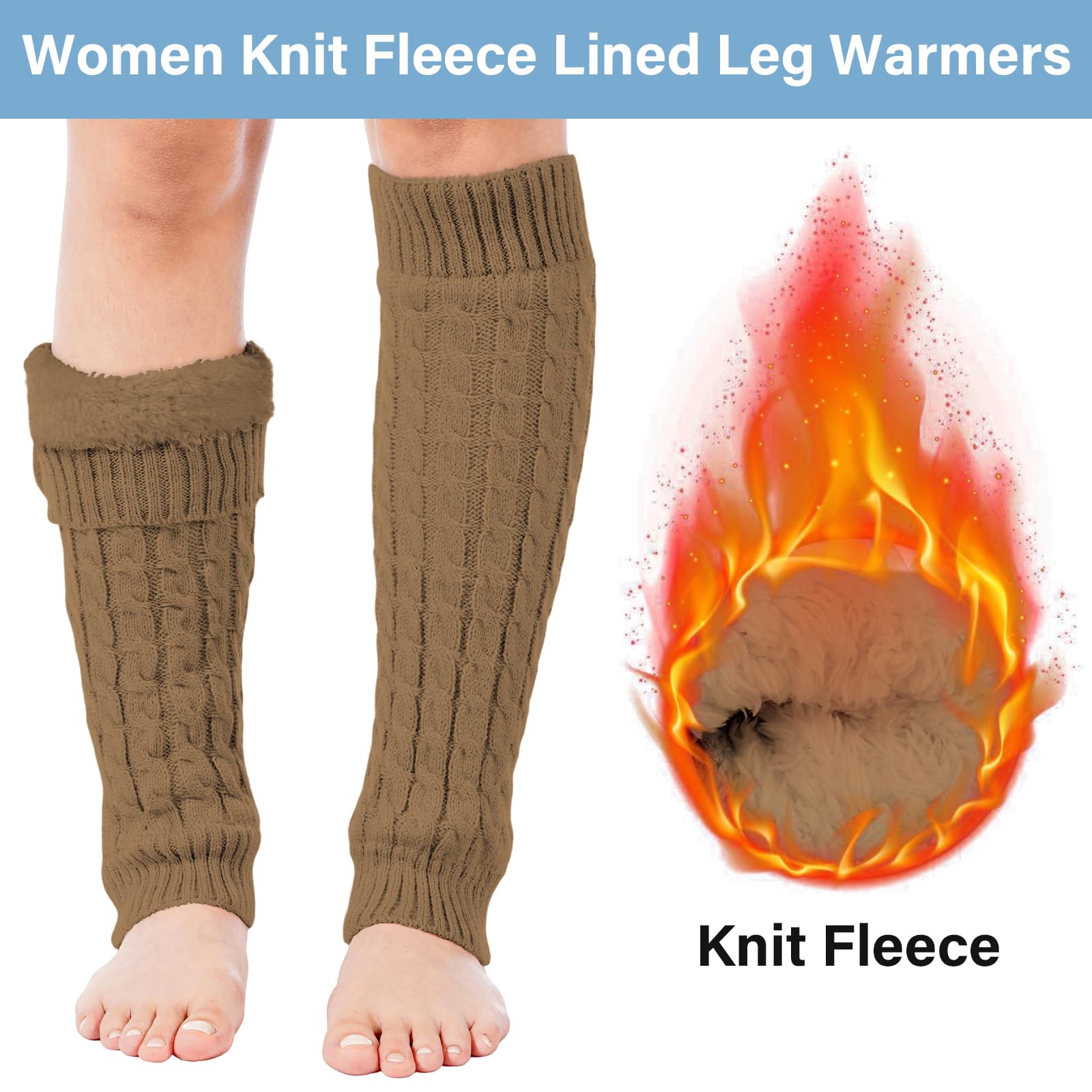 Knit Long Fleece Lined Leg Warmers - Khaki-Moon Wood