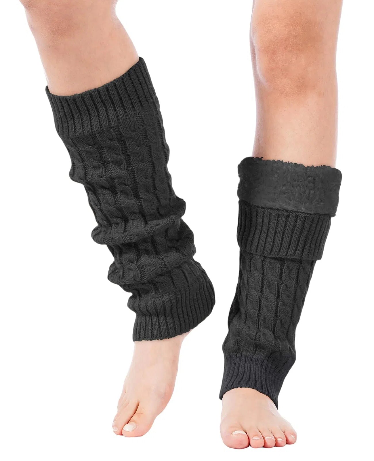 Knit Long Fleece Lined Leg Warmers - Light Grey