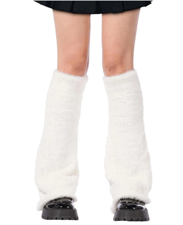Leg Warmers Plush Kawaii Fuzzy - White