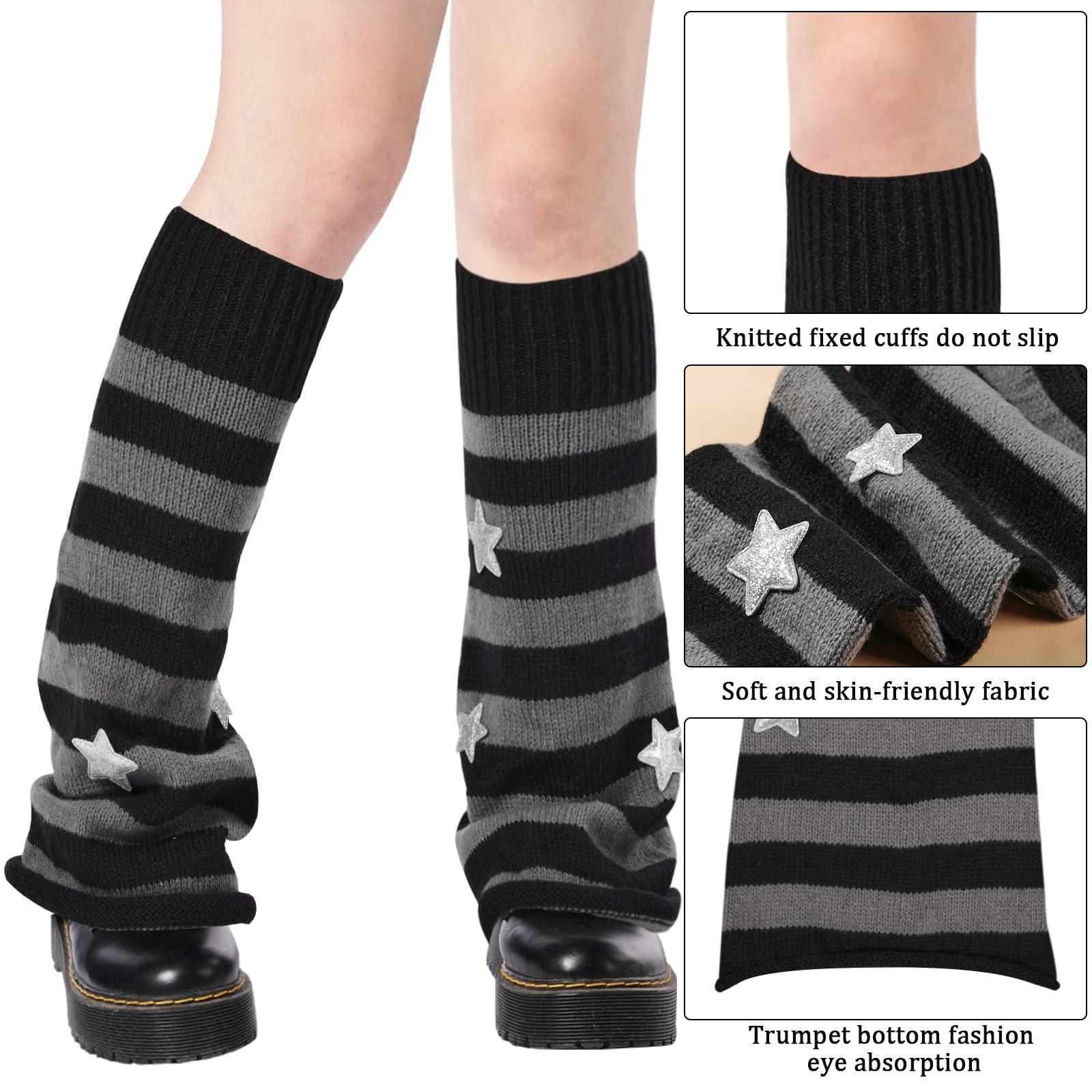 Leg Warmers for Women Knitted Goth Lolita - Black & Grey-Moon Wood