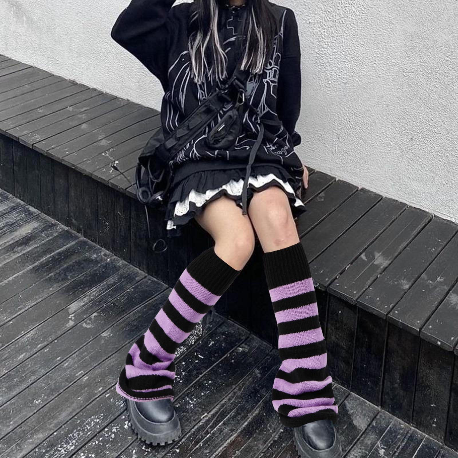 Leg Warmers for Women Knitted Goth Lolita - Black & Grey-Moon Wood