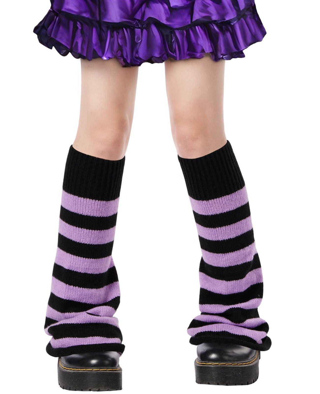 Leg Warmers for Women Knitted Goth Lolita - Black & Purple-Moon Wood