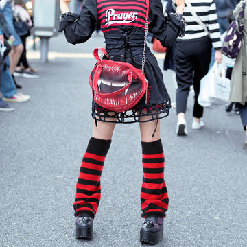 Leg Warmers for Women Knitted Goth Lolita - Black & Red