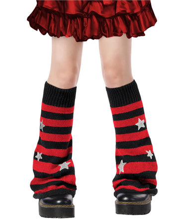 Leg Warmers for Women Knitted Goth Lolita - Black & Red Star