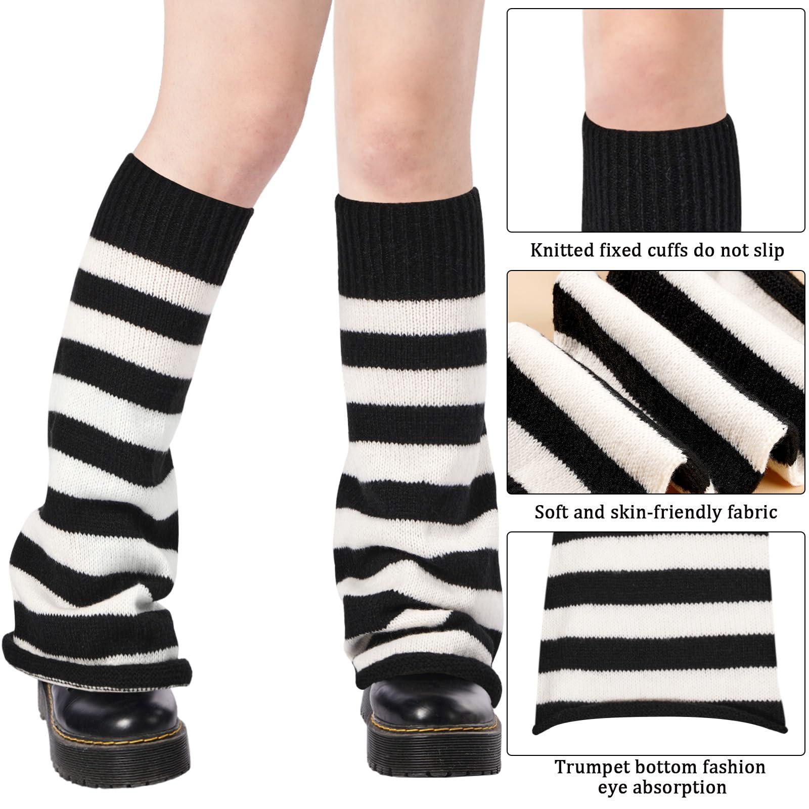 Leg Warmers for Women Knitted Goth Lolita - Black & White-Moon Wood