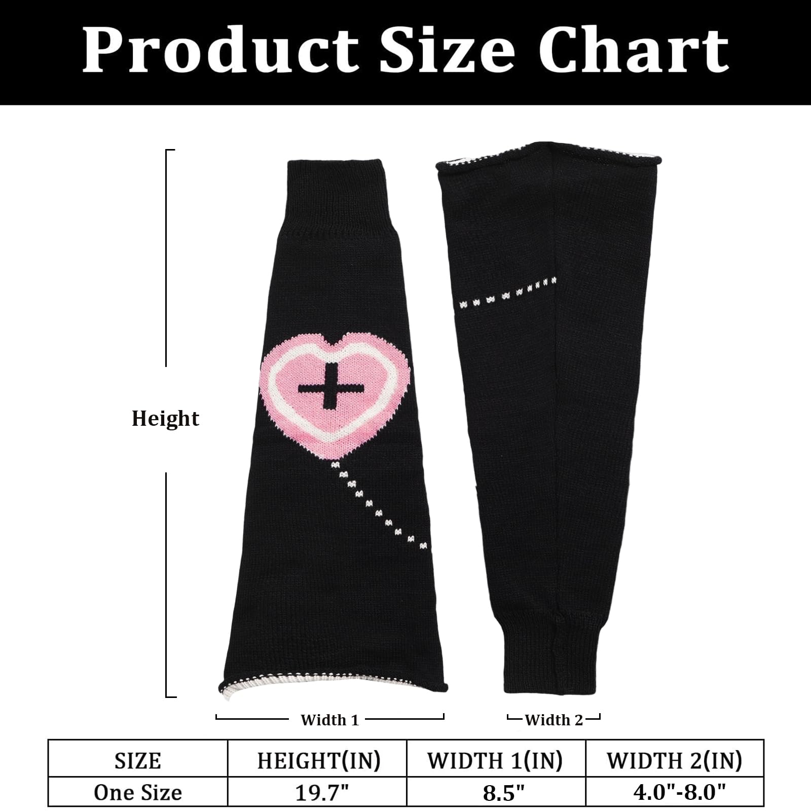 Leg Warmers for Women Knitted Goth Lolita - Black with Pink Heart-Moon Wood