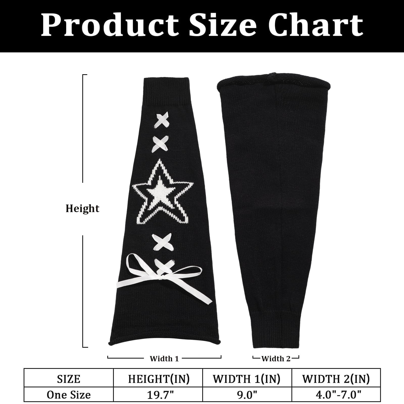 Leg Warmers for Women Knitted Goth Lolita - Black with White Star-Moon Wood