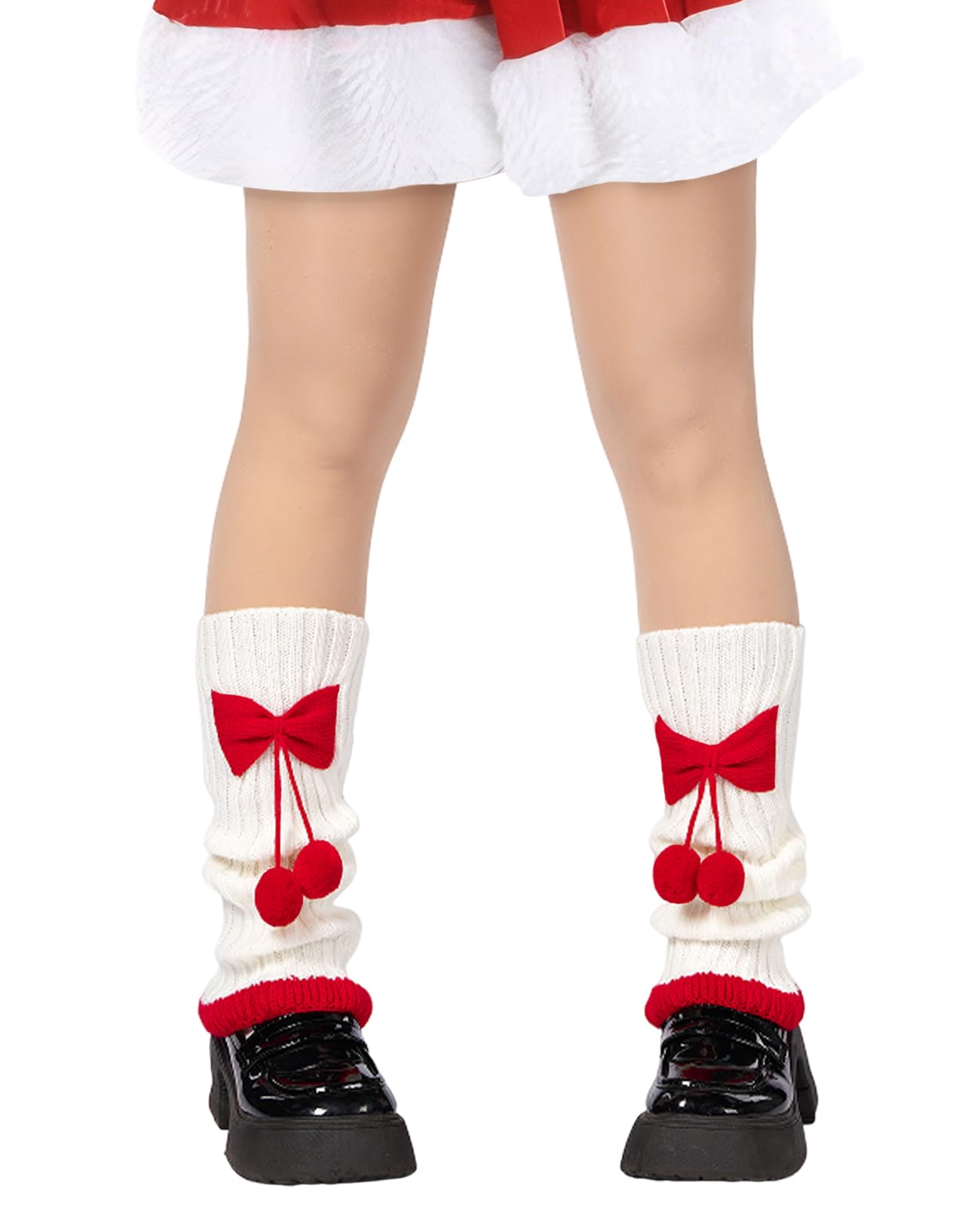 Leg Warmers for Women Knitted Goth Lolita-Christmas White