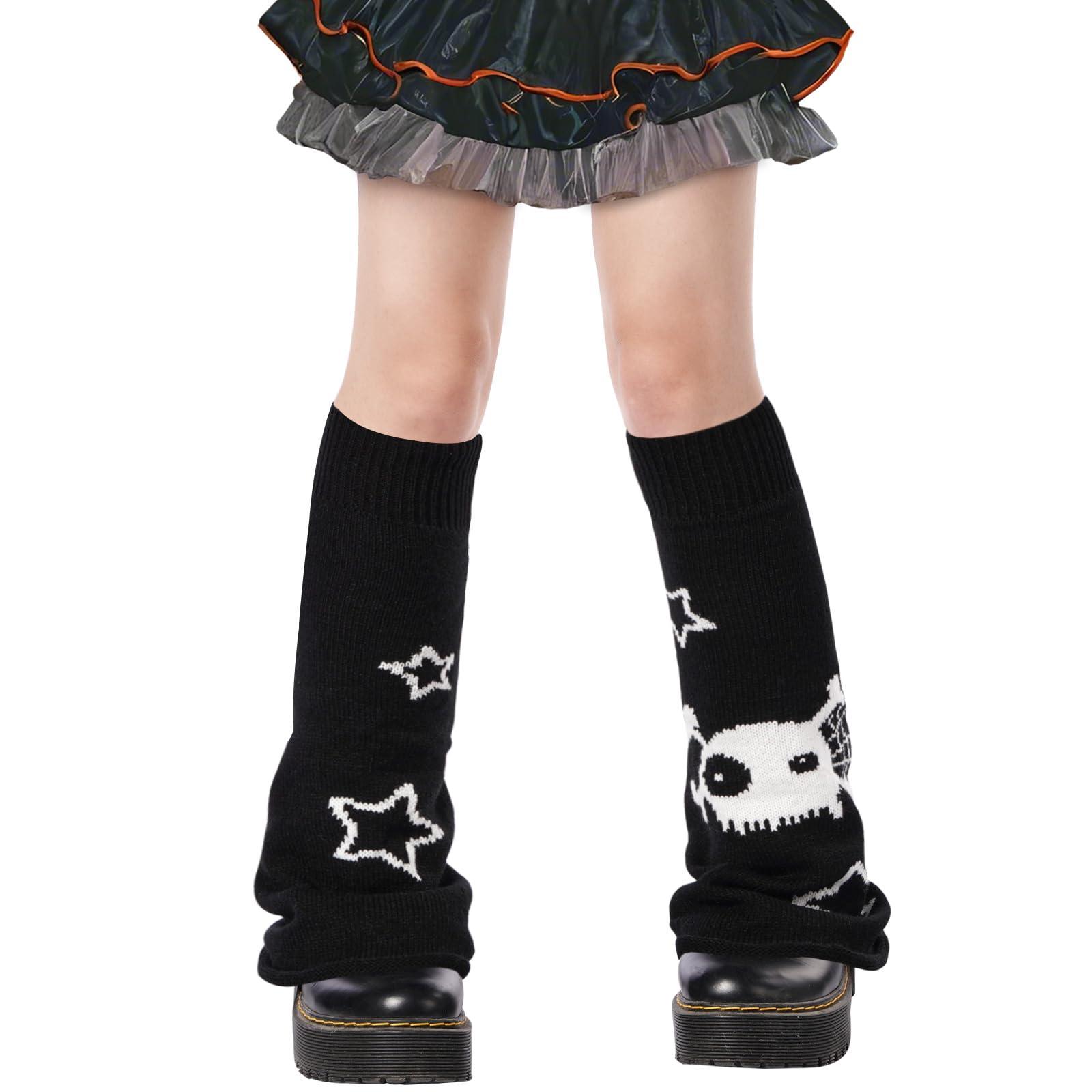 Leg Warmers for Women Knitted Goth Lolita - Skull Star-Moon Wood