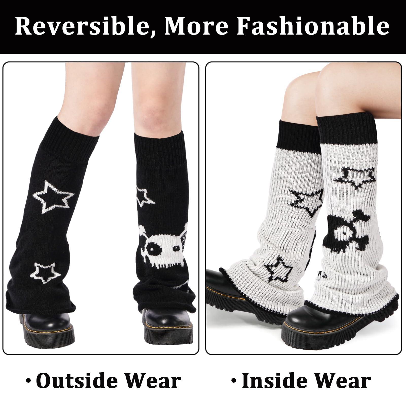 Leg Warmers for Women Knitted Goth Lolita - Skull Star-Moon Wood