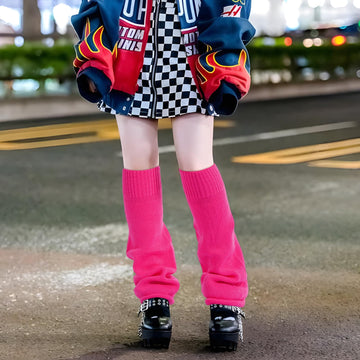 Leg Warmers for Women Knitted Goth Lolita - Thick Hot Pink-Moon Wood