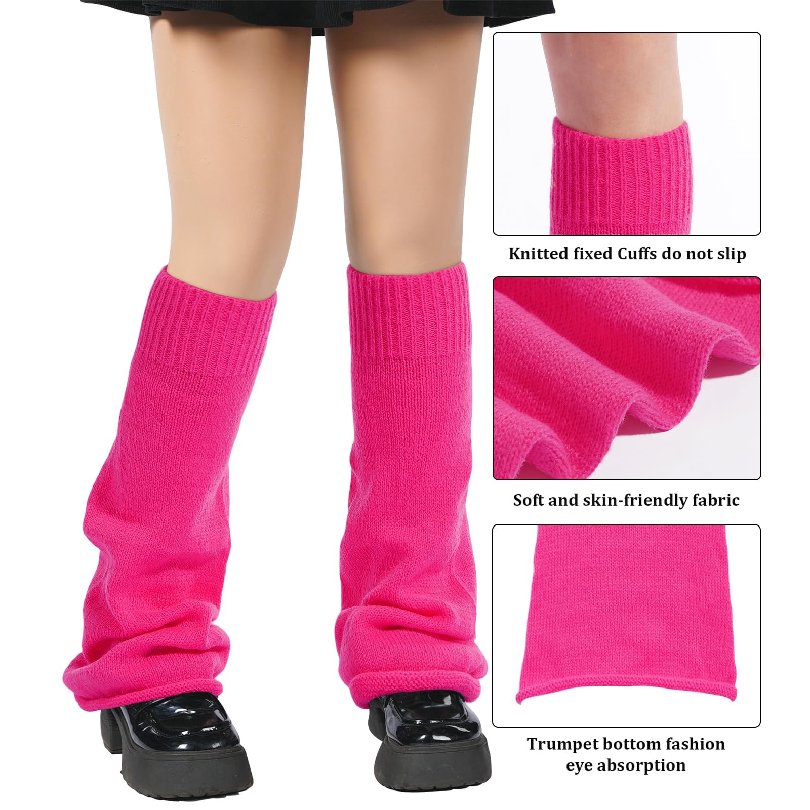 Leg Warmers for Women Knitted Goth Lolita - Thick Hot Pink-Moon Wood